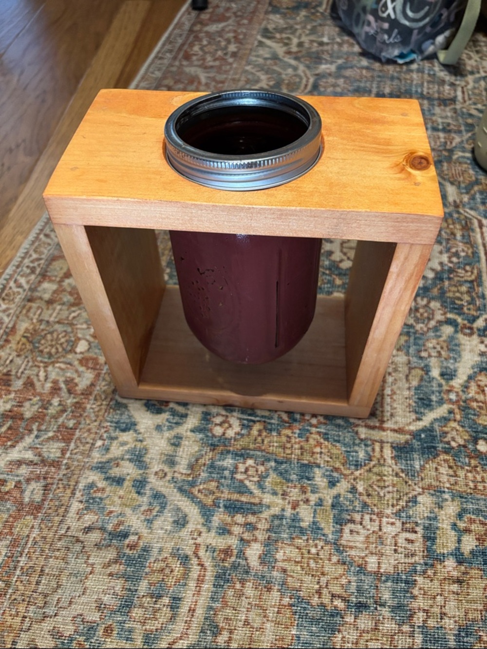 Rustic Wooden Frame with Maroon Mason Jar